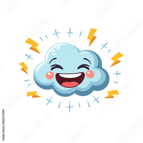 Happy thundercloud vector with lightning bolts, cheerful weather concept