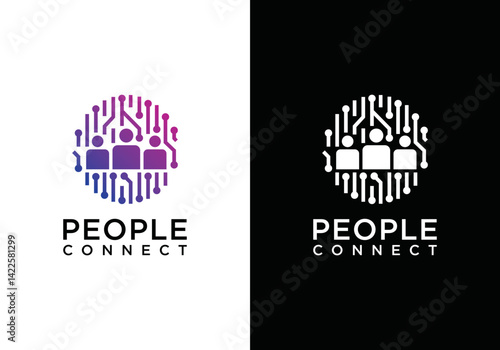 people design connecting network human world technology logo vector. abstract logo design connection icon vector illustration human and world technology