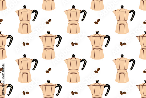 Repeating pattern featuring traditional moka coffee pots in a simple layout on a clean white background