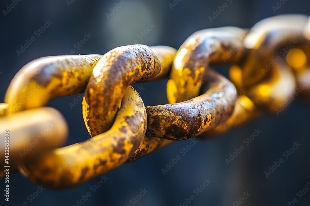 A close up view of a rusty metal chain links form A close up view of a rusty metal chain links form