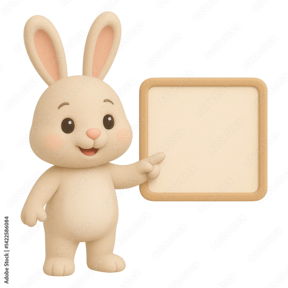 Adorable Cartoon Bunny Rabbit Points to Blank Signboard Perfect for Your Advertisement, Isolated on Transparent Background Adorable Cartoon Bunny Rabbit Points to Blank Signboard Perfect for Your Advertisement, Isolated on Transparent Background