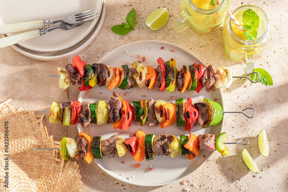 Tasty roasted skewer as a summer dinner.