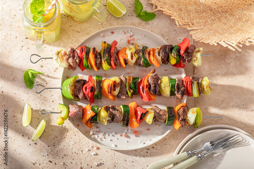 Spicy grilled skewer as a summer dinner.