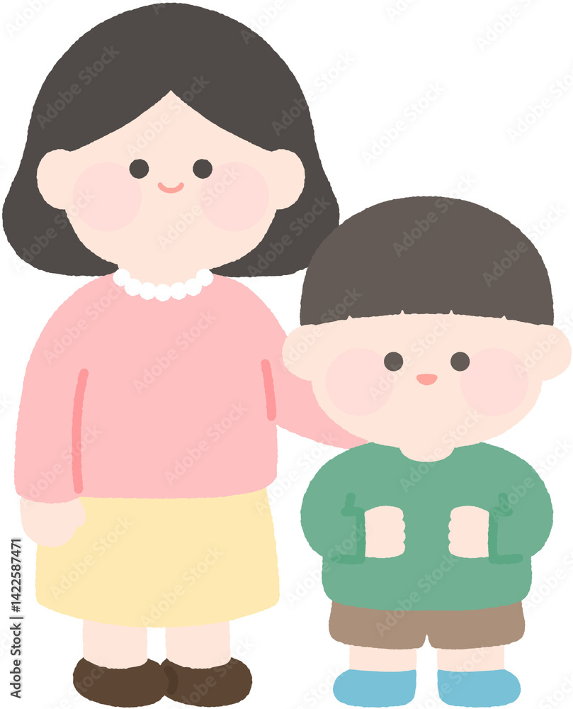 엄마와 아들 가족 어깨동무 일러스트 엄마와 아들 가족 어깨동무 일러스트