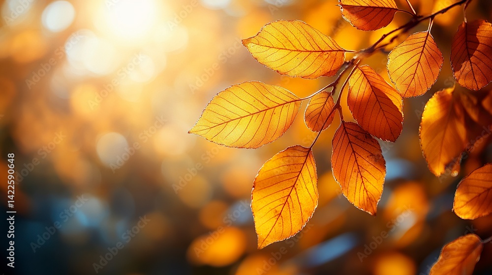 Golden autumn foliage glowing in warm sunlight, shallow depth of field for a dreamy fall effect Golden autumn foliage glowing in warm sunlight, shallow depth of field for a dreamy fall effect