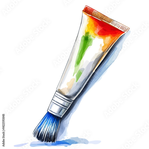 illustration of Large Tube Of Oil Paint With Brush, watercolor vector, isolated on a white background.