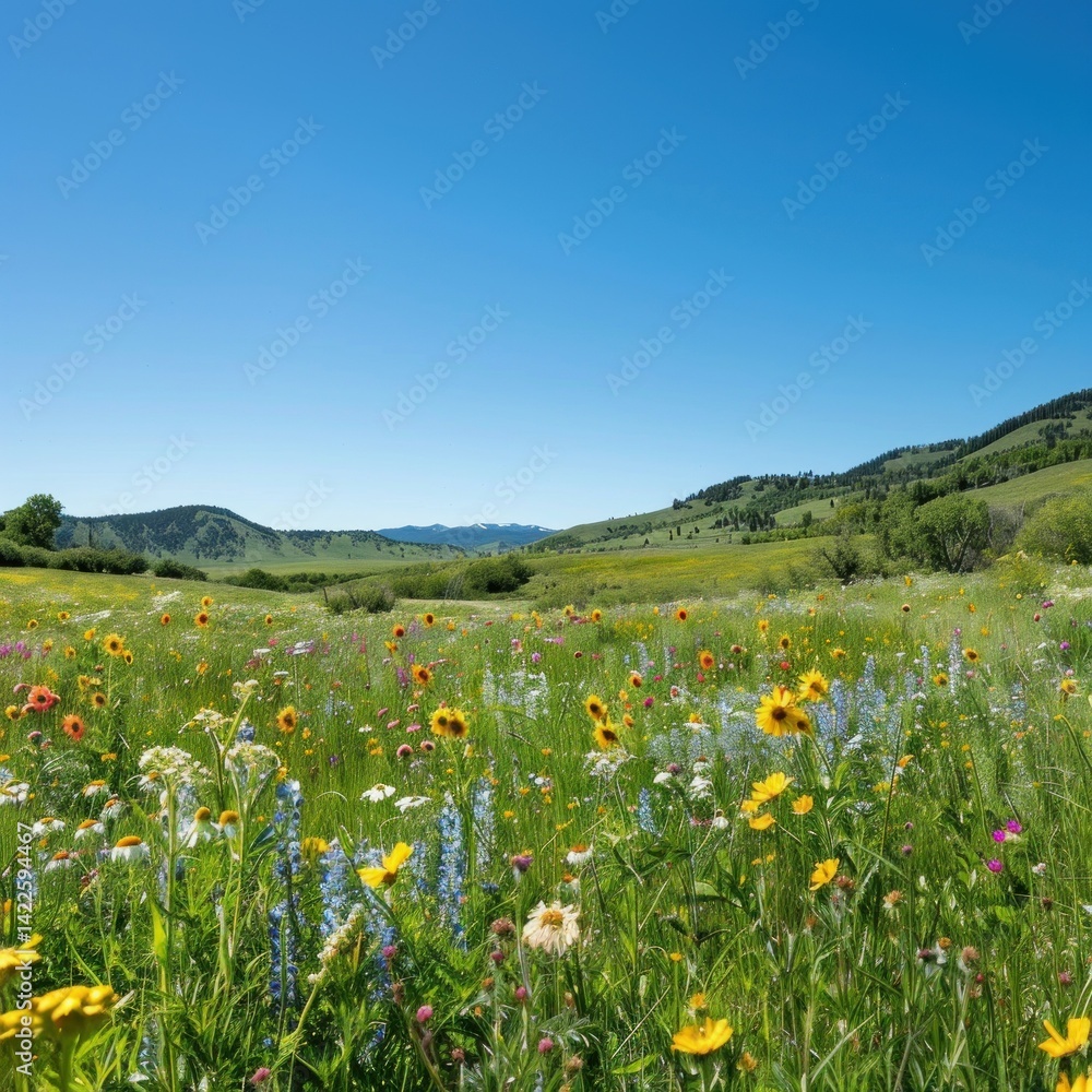 Obraz premium Colorful wildflower meadow with mountainscape