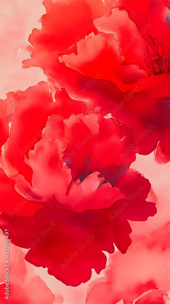 Fototapeta premium Abstract Red Watercolor Flowers Painting Art