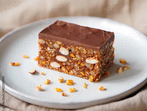 Two Granola Bars with Chocolate on White Plate
