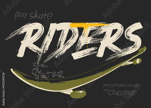 skateboard in minimalistic style with grunge vintage, freestyle skateboard graffiti, urban typography street art graffiti slogan, graphics graffity sports, art typography slogan. T, eps8
