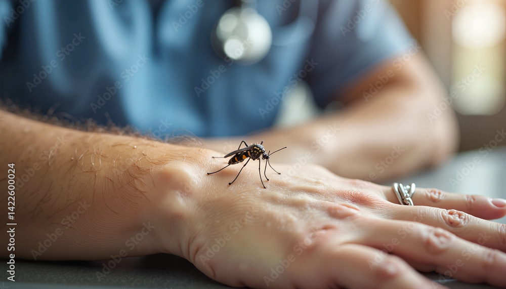 Obraz premium Mosquito biting hand of medical professional