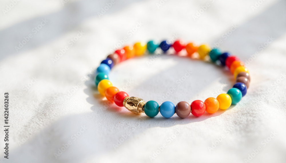 Rainbow bracelet showcasing colorful beads on a soft background