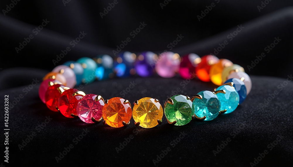 Rainbow bracelet sparkling on a black background
