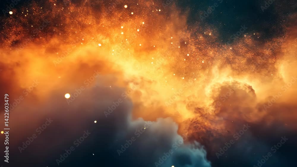 Celestial fiery clouds glow above, space landscape, nebula formation, dark background Celestial fiery clouds glow above, space landscape, nebula formation, dark background