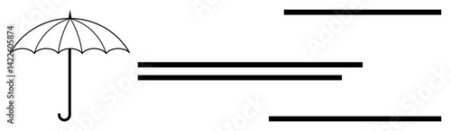 Open umbrella alongside parallel horizontal lines symbolizing safety, security, protection, and coverage. Ideal for insurance, risk management, shelter, safety net, stability resilience weather