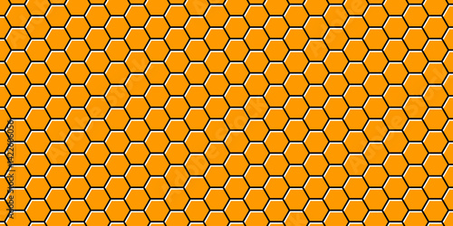 Repeated orange hexagon pattern. Honeycomb background. Minimalistic print with hexahedrons. Mosaic geometric texture. Beehive structure with honey. Vector illustration.