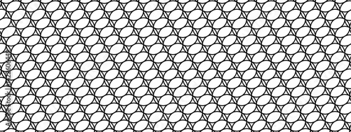 Wire or lace pattern. Black mesh texture isolated on white background. Metallic or fabric fence, fishing net, cage or lattice structure. Abstract minimalistic print. Vector graphic Illustration.