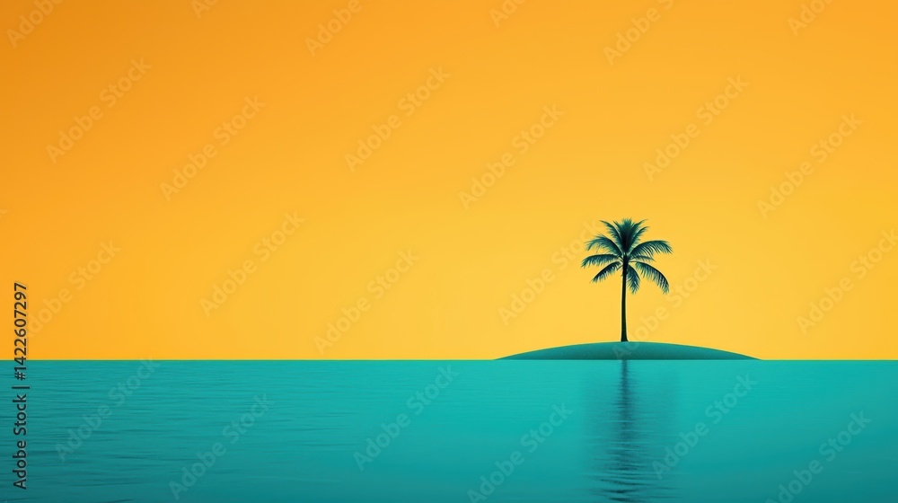 Obraz premium Tropical Paradise Lone Palm Tree on a Secluded Island
