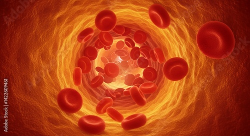 Red Blood Cells Flowing Inside Orange Blood Vessel Lumen Medical Illustration