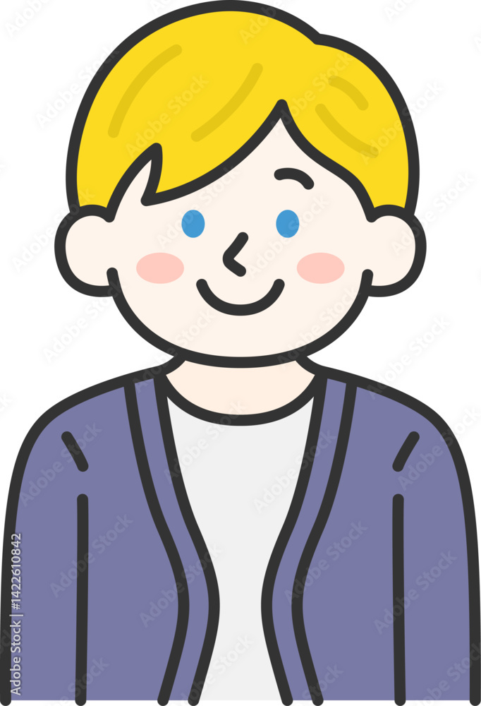 カーディガンを着た、白人男性(線画カラー)のイラスト カーディガンを着た、白人男性(線画カラー)のイラスト