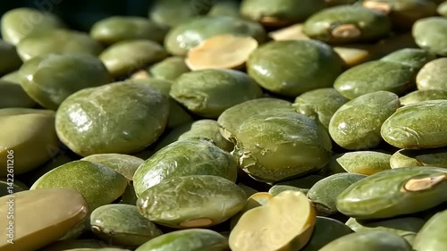 Fresh green heirloom lima beans macro shot showcases culinary ingredient