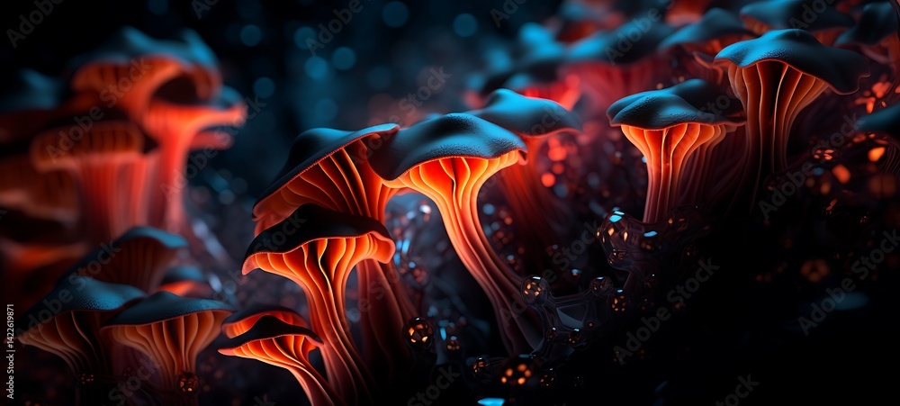 Fototapeta premium abstrak mozaic color of mushroom poison in drakness, ai generative
