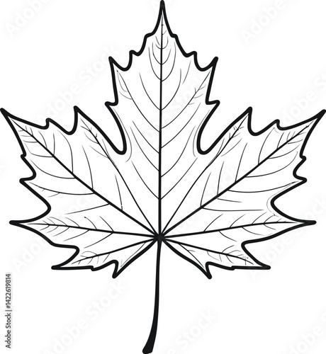 Black Silhouette Maple Leaf – High-Contrast Botanical Illustration
