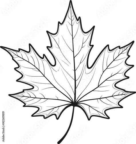 Black Silhouette Maple Leaf – High-Contrast Botanical Illustration