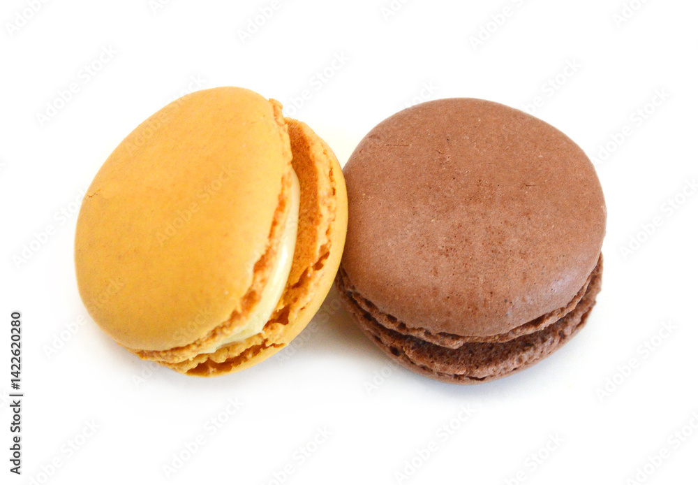 Sweet and colourful french macaroons or macaron on white background, Dessert. Sweet and colourful french macaroons or macaron on white background, Dessert.