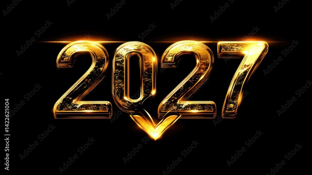 The year 2027 is represented in sparkling golden numerals, glowing against a dark backdrop, symbolizing celebration and anticipation The year 2027 is represented in sparkling golden numerals, glowing against a dark backdrop, symbolizing celebration and anticipation
