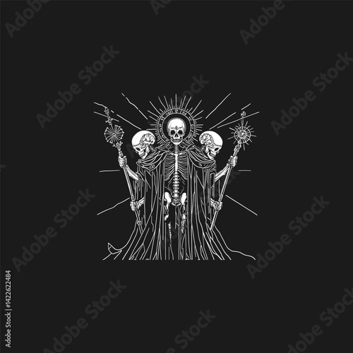 skeleton figure standing tall with three faces design vector template illustration