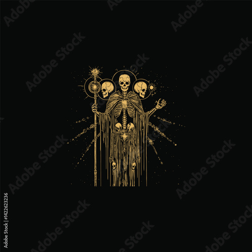 skeleton figure standing tall with three faces design vector template illustration