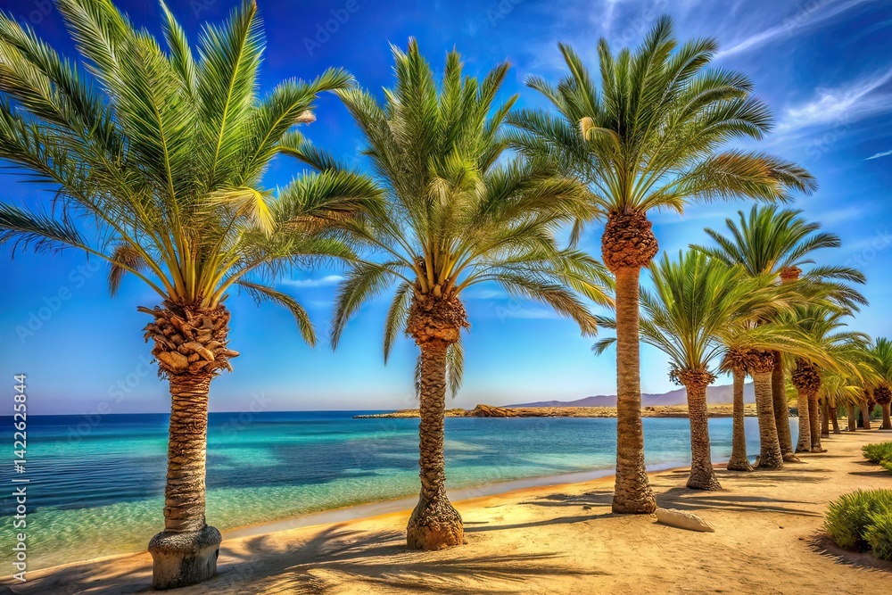 Obraz premium Egyptian Red Sea Beach Palm Trees Rule of Thirds