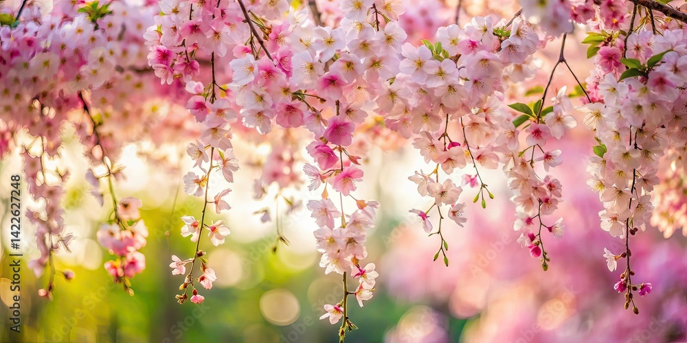 Fototapeta premium Elegant Pink & White Flower Canopy - Photography, Floral Decor, Home Decor, Interior Design, Botanical Art, Dreamy Floral