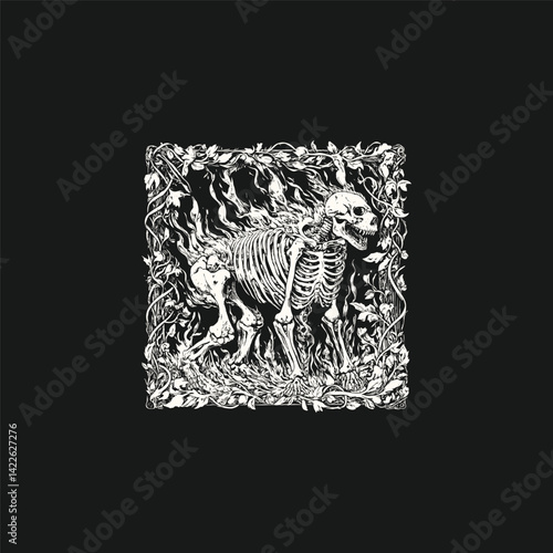 Strong bear skeleton with flames roaring design vector template illustration