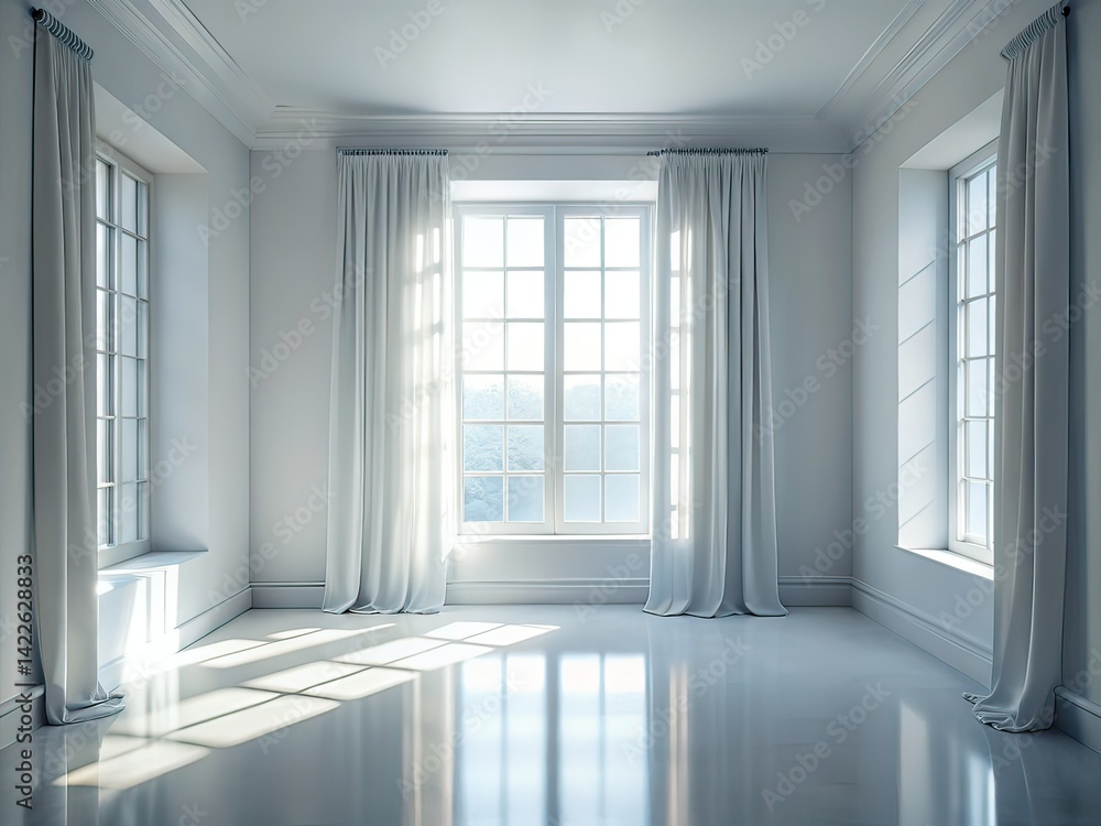 Fototapeta premium Empty White Room Mockup - Low Light Photography
