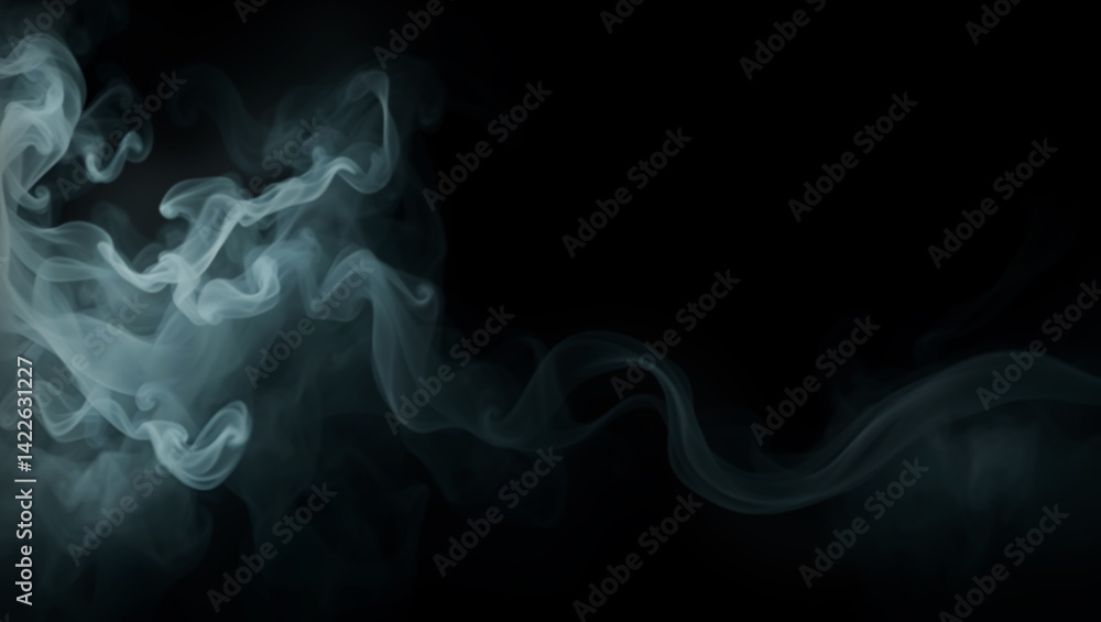 Smoke and Fog on Black Background, Swirling Mist Texture, Dark Background with Curling Smoke, Wavy Smoke Lines Isolated on Black Smoke and Fog on Black Background, Swirling Mist Texture, Dark Background with Curling Smoke, Wavy Smoke Lines Isolated on Black