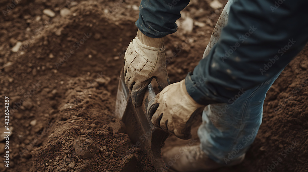 Person in Gloves Digging with a Shovel