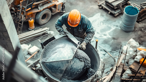 Obraz na płótnie Construction Worker Mixing Concrete on Site w salonie