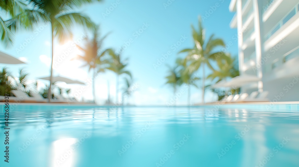 Blue Resort Pool with Palm Trees and Sunny Sky Blue Resort Pool with Palm Trees and Sunny Sky