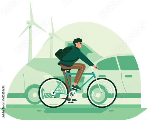 Illustration of Bicyclist Riding Go to Work