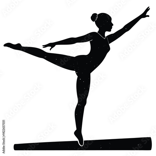 Silhouette of a Gymnast on Balance Beam: Artistic Vector Illustration of Female Athlete in Gymnastics Pose, Sports & Fitness Icon
