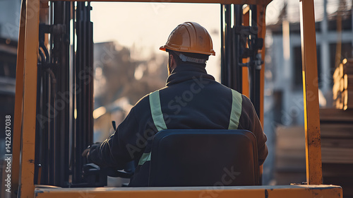 Construction Worker Operating a Forklift
