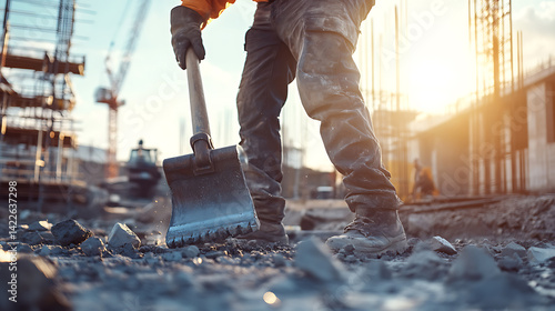 Obraz na płótnie Construction Worker Using Shovel on Site w salonie