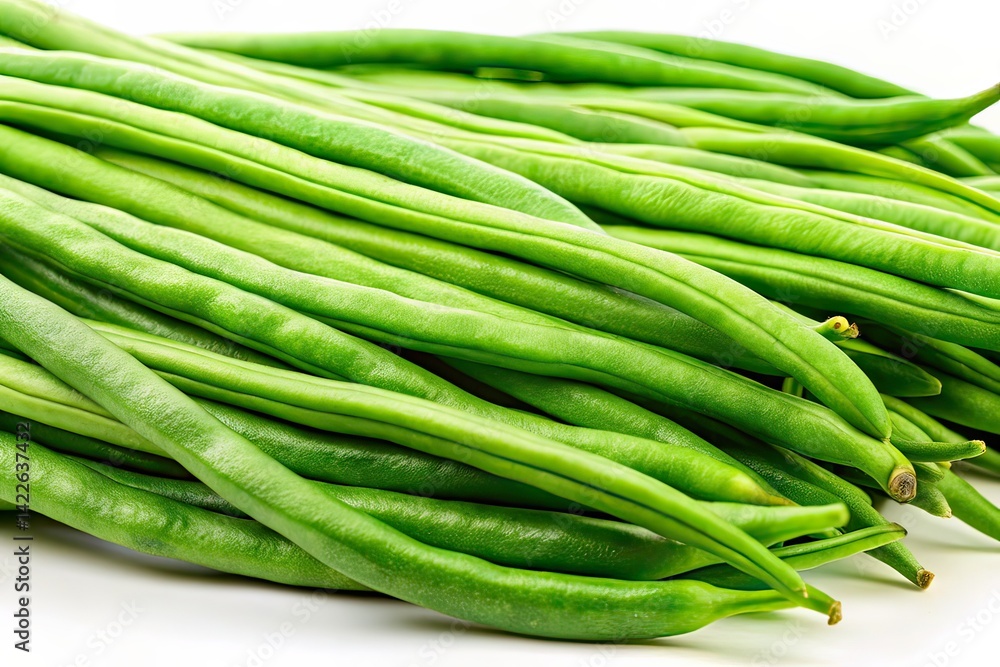Fototapeta premium Fresh Long Beans on White Background - Candid Photography AI Photo