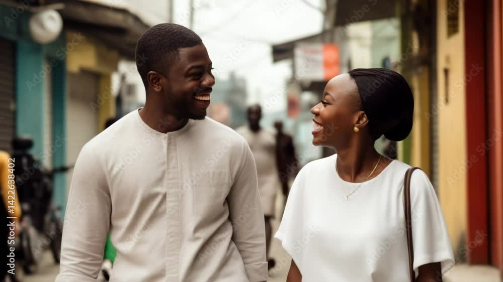 Man and woman walking smiling happy Man and woman walking smiling happy