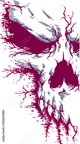 Dramatic Grunge Skull Vector Illustration with Vivid Magenta Splashes and Cracks for Tattoo Design Graphic TShirts Posters Horror and Dark Art Concepts High Quality