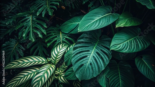 Botanical tropical foliage background lush green plants monstera leaves wallpaper nature jungle forest flora