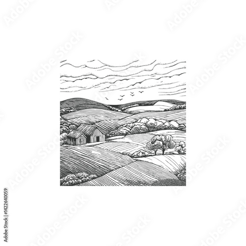 View of the house and the hill design vector template illustration