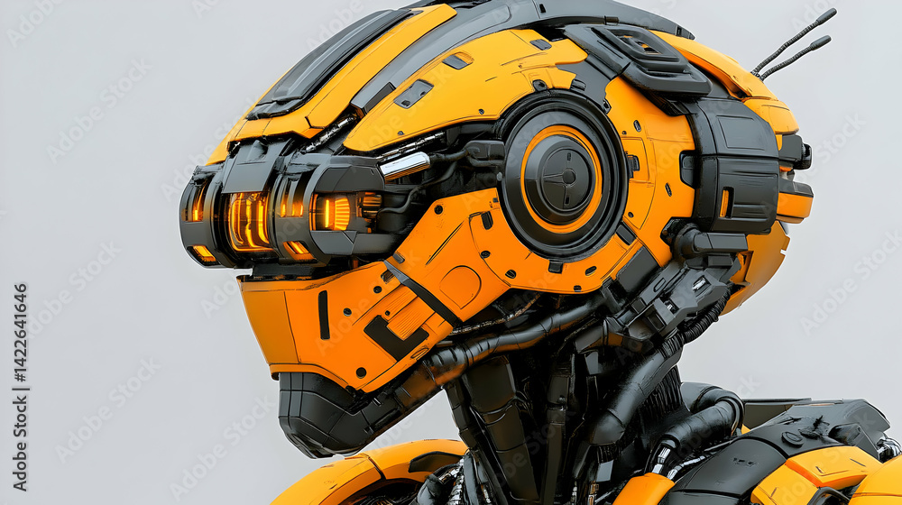 Close Up Of Orange Futuristic Robot Helmet Close Up Of Orange Futuristic Robot Helmet
